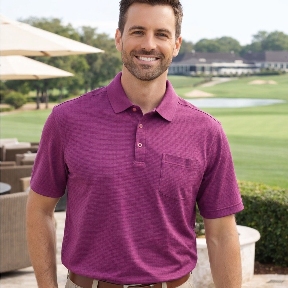 Haggar Men's Burgundy Golf Polo Shirt Short Sleeves Size M Country Club Dadcore